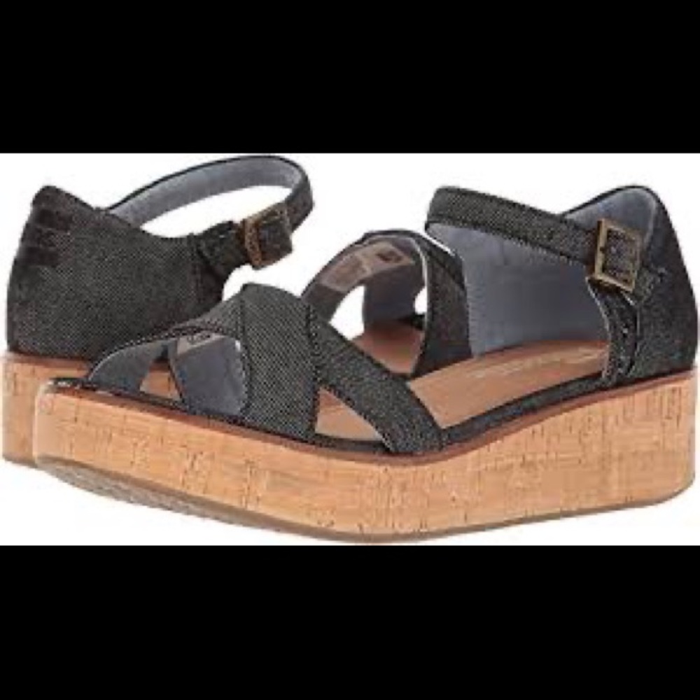 TOMS Wedge Sandals - Harper - Black Denim! Worn once!